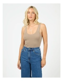 Washed Rib Lace Tank in Grey