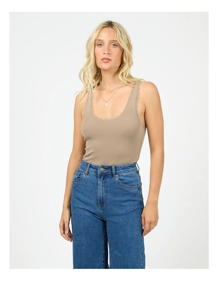 Washed Rib Lace Tank in Grey image 1