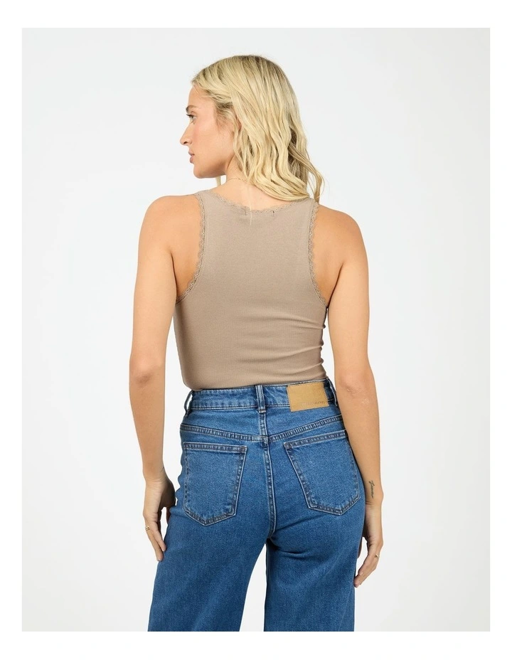 Washed Rib Lace Tank in Grey image 2