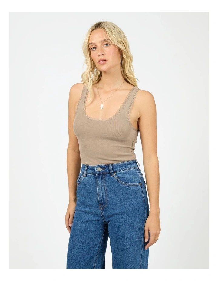 Washed Rib Lace Tank in Grey image 3