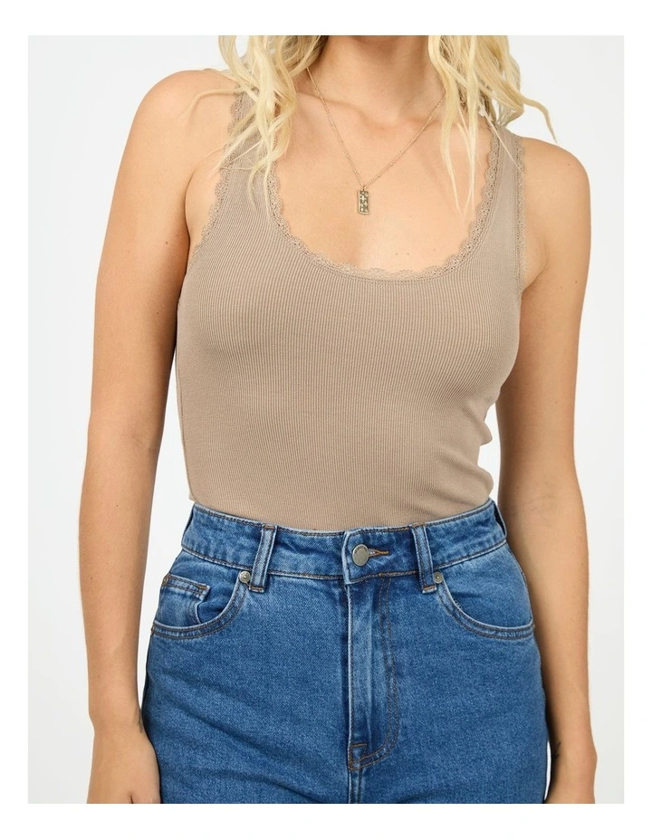 Washed Rib Lace Tank in Grey image 4