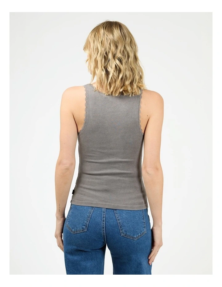 Washed Rib Lace Tank in Charcoal image 2