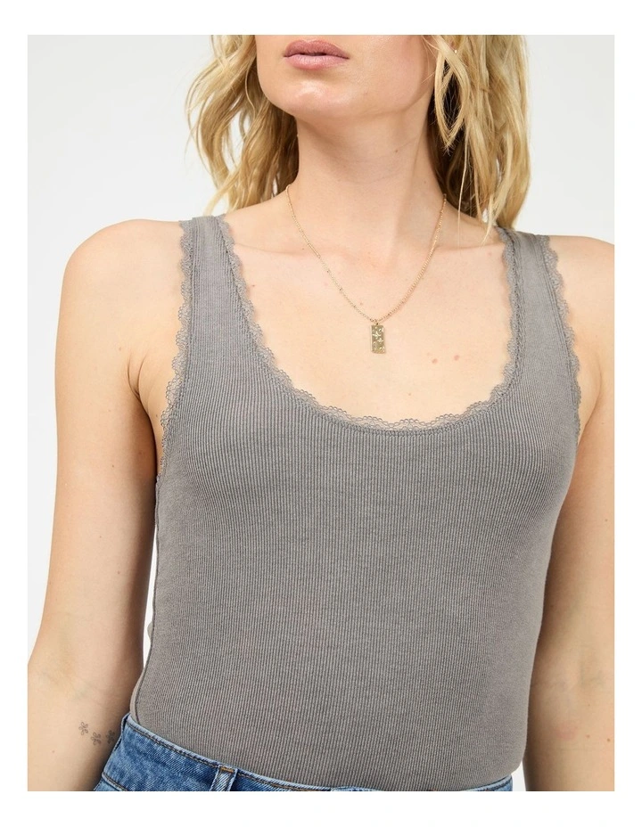 Washed Rib Lace Tank in Charcoal image 4
