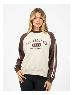 Contrast Club Raglan Crew Neck Sweat Top in Cream