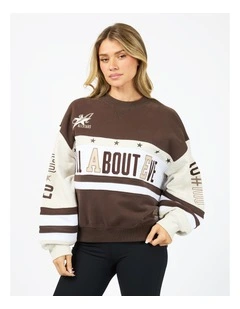 Div One Panel Crew Neck Jumper in Brown