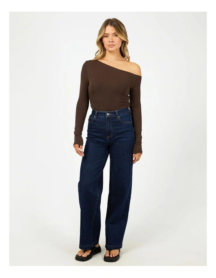 Kylie Off Shoulder Long Sleeve Top in Brown image 5