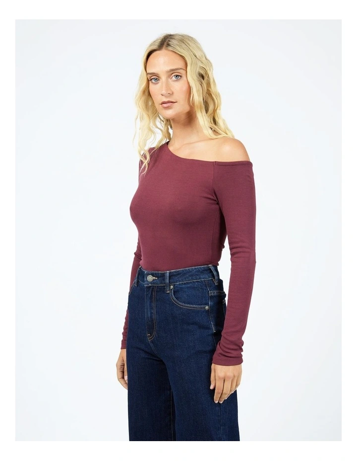 Kylie Off Shoulder Long Sleeve Top in Burgundy image 3