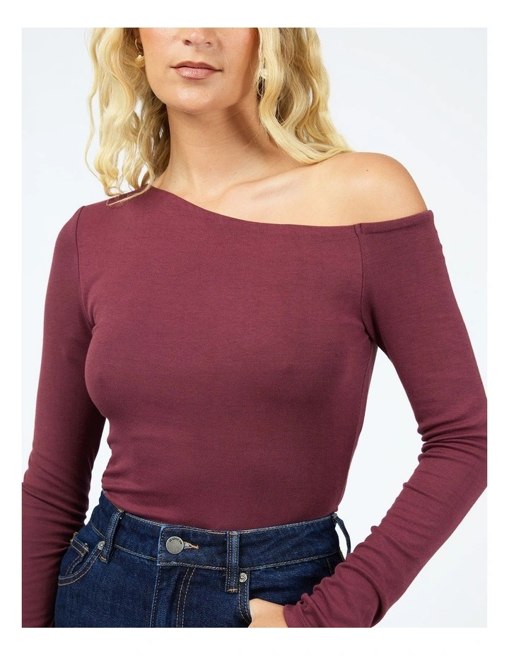 Kylie Off Shoulder Long Sleeve Top in Burgundy image 4
