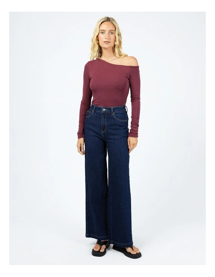 Kylie Off Shoulder Long Sleeve Top in Burgundy image 5