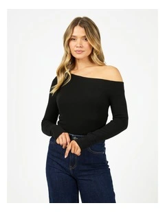 Kylie Off Shoulder Long Sleeve Top in Black