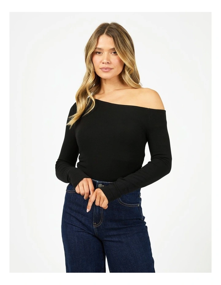 Kylie Off Shoulder Long Sleeve Top in Black image 1