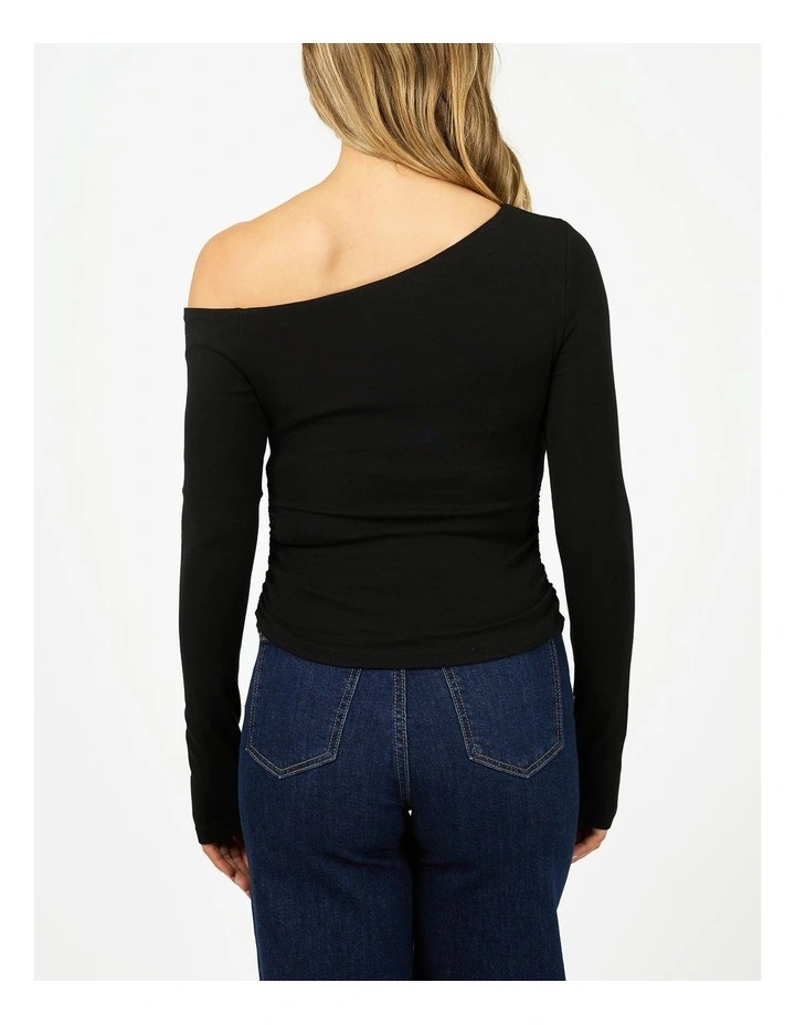 Kylie Off Shoulder Long Sleeve Top in Black image 2