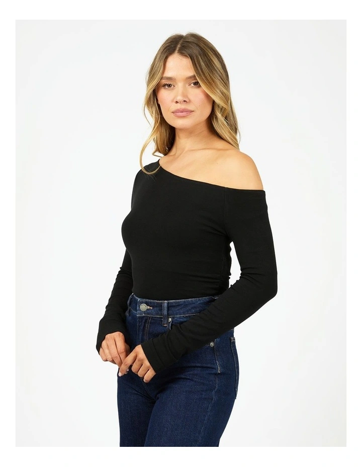 Kylie Off Shoulder Long Sleeve Top in Black image 3