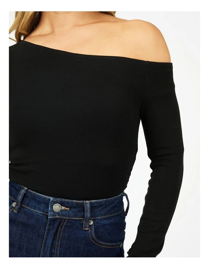 Kylie Off Shoulder Long Sleeve Top in Black image 4