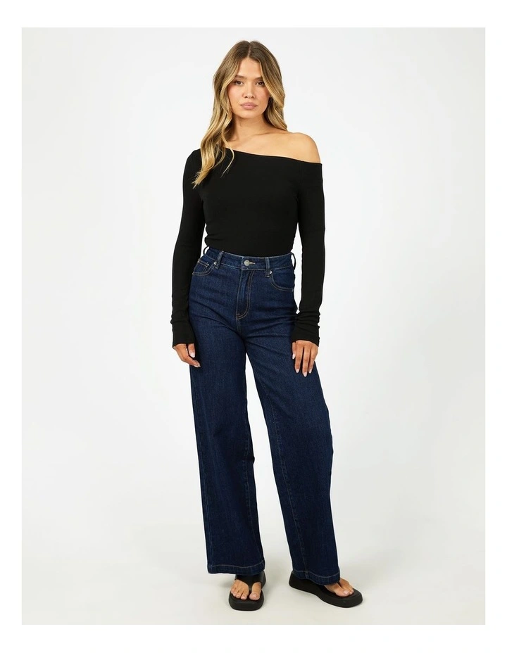 Kylie Off Shoulder Long Sleeve Top in Black image 5