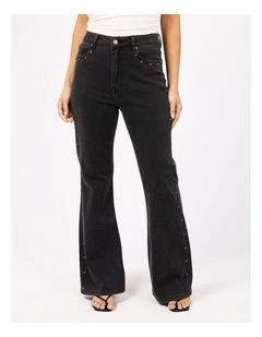 Tia Flare Stud Jean in Washed Black