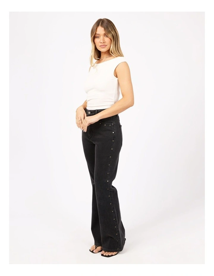 Tia Flare Stud Jean in Washed Black image 4