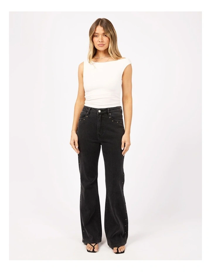 Tia Flare Stud Jean in Washed Black image 5