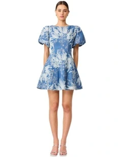 Anneliese A Line Mini Dress in Blue/Ivory