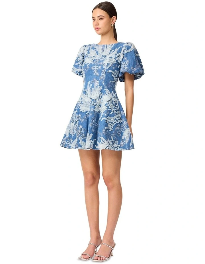 Anneliese A Line Mini Dress in Blue/Ivory image 3