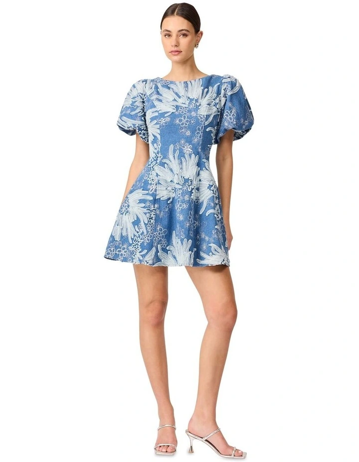 Anneliese A Line Mini Dress in Blue/Ivory image 4