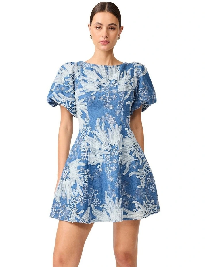 Anneliese A Line Mini Dress in Blue/Ivory image 5