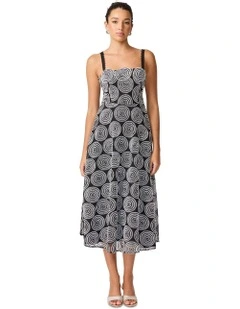 Lia Midi Dress in Black/White