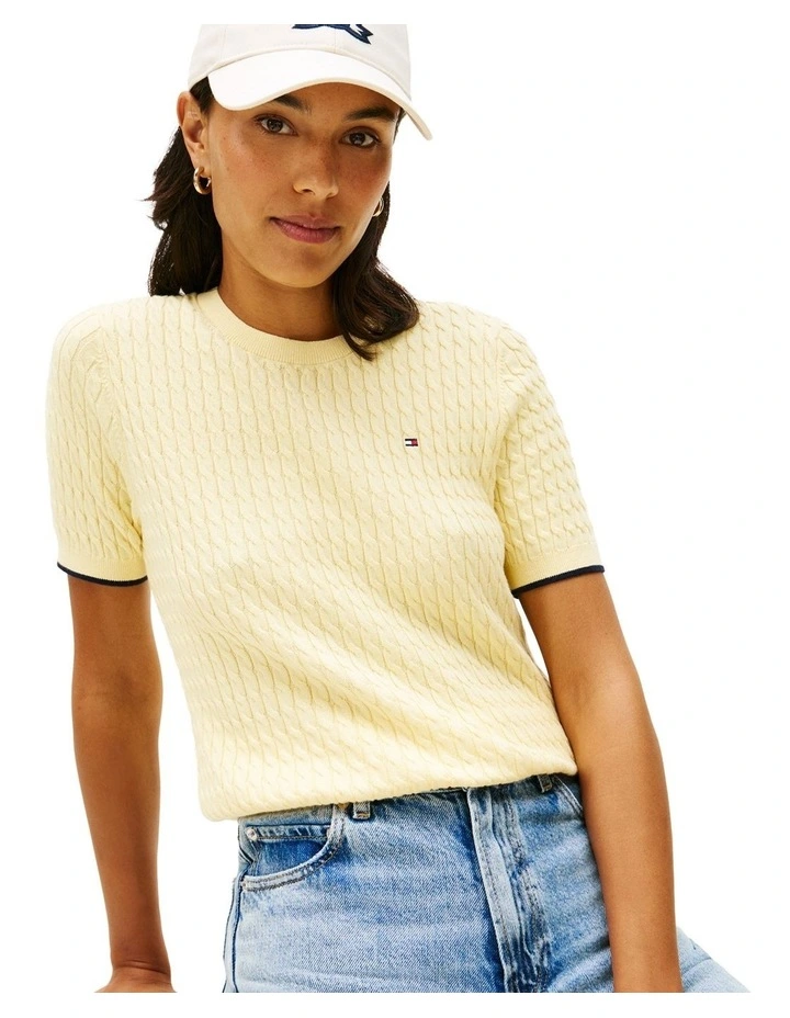 Cable Knit Short Sleeve Jumper in Yellow image 3