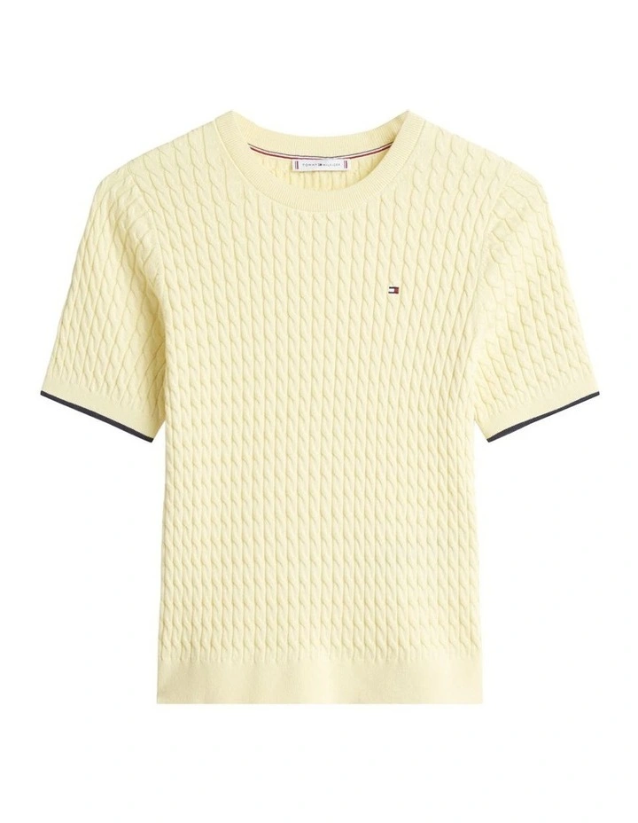 Cable Knit Short Sleeve Jumper in Yellow image 5