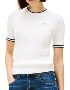 Cable Knit Short Sleeve Jumper in White