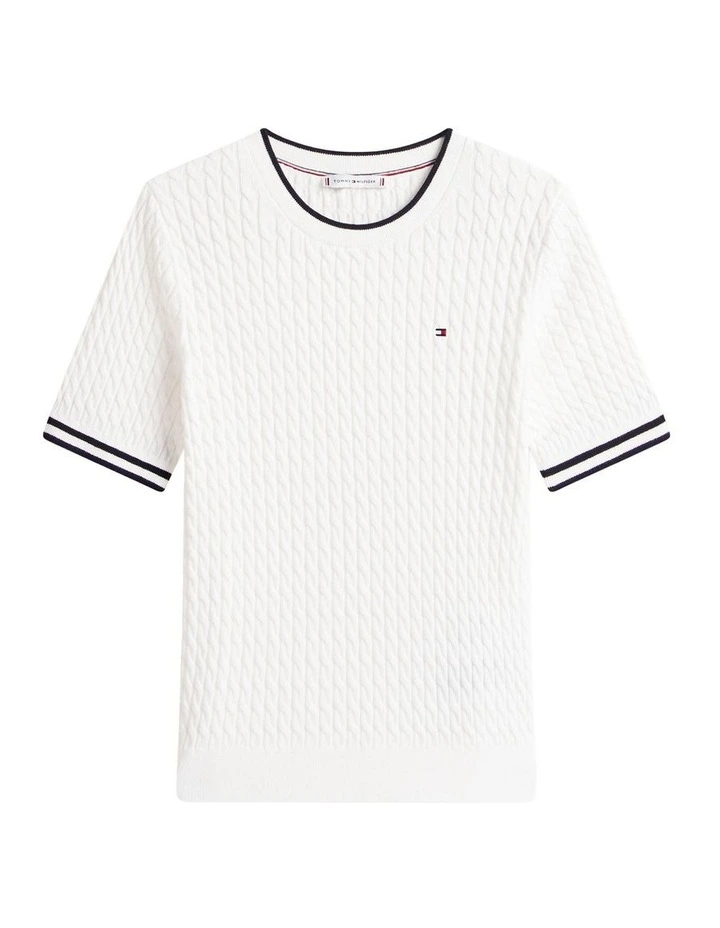 Cable Knit Short Sleeve Jumper in White image 5