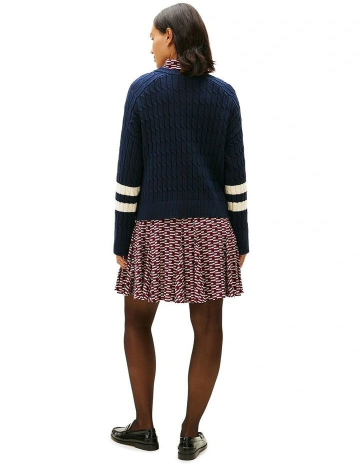Logo Embroidery Relaxed Cable Knit Jumper in Navy image 2