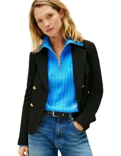 Crest Embroidery Slim Fit Blazer in Black