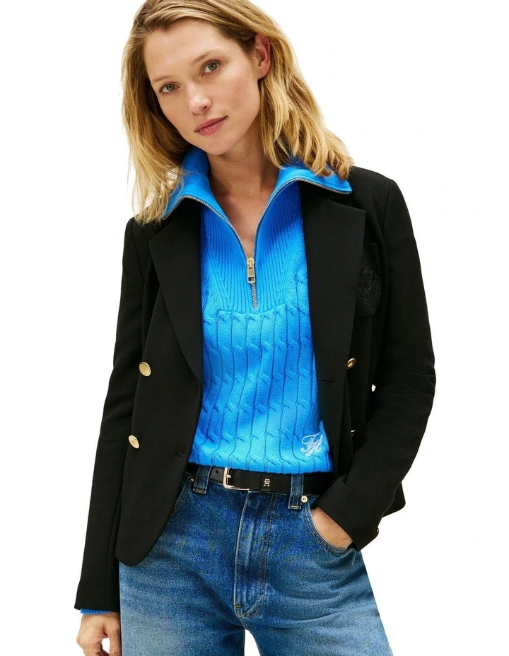 Crest Embroidery Slim Fit Blazer in Black image 1