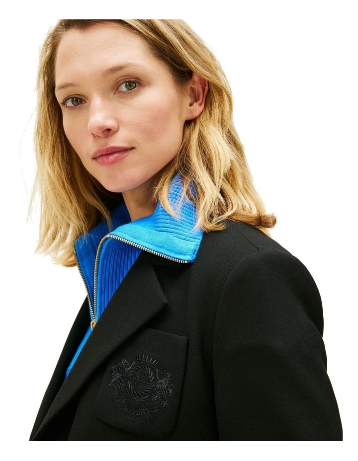 Crest Embroidery Slim Fit Blazer in Black image 3