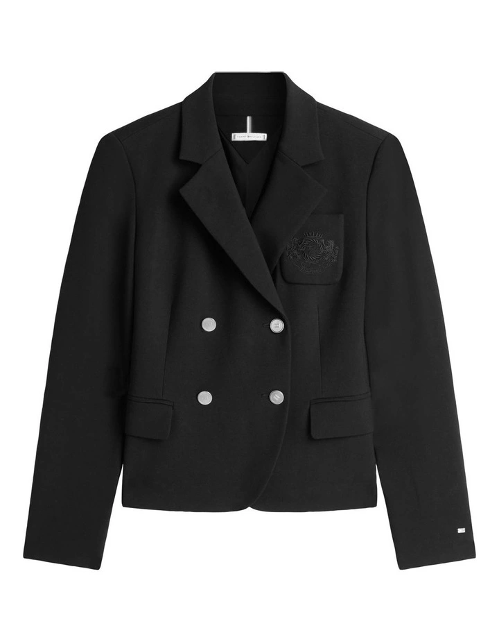 Crest Embroidery Slim Fit Blazer in Black image 5