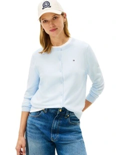 Jersey Crew Neck Cardigan in Blue