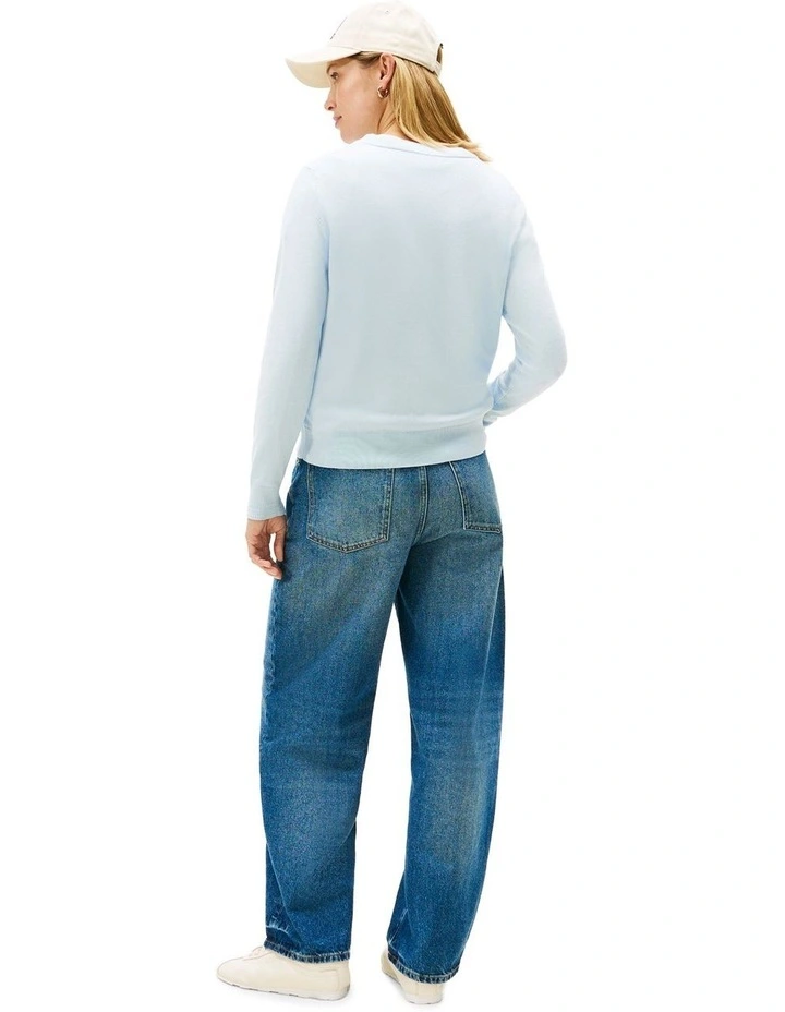 Jersey Crew Neck Cardigan in Blue image 2