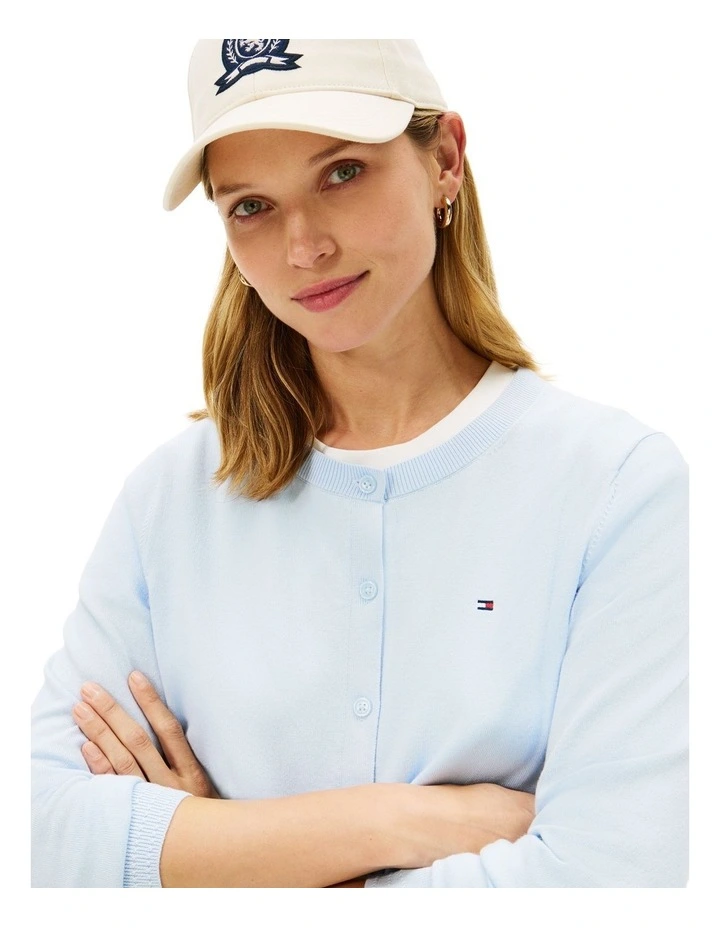 Jersey Crew Neck Cardigan in Blue image 3