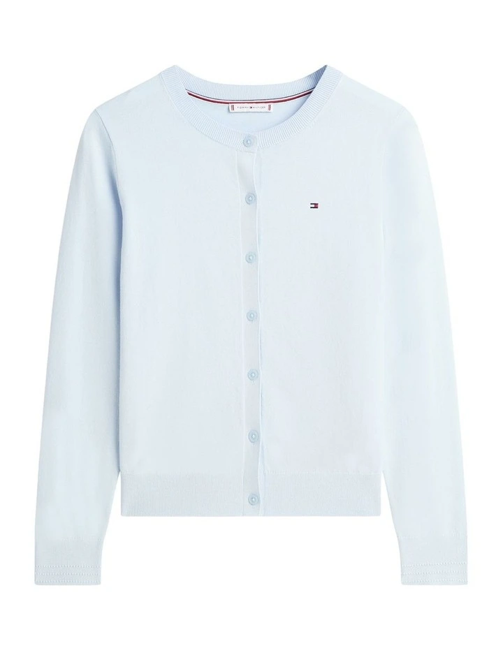 Jersey Crew Neck Cardigan in Blue image 5