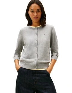 Jersey Crew Neck Cardigan in Grey