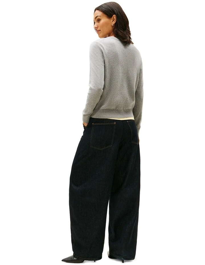 Jersey Crew Neck Cardigan in Grey image 2