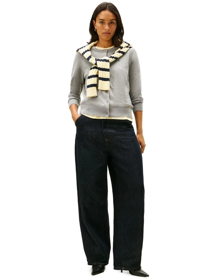 Jersey Crew Neck Cardigan in Grey image 4