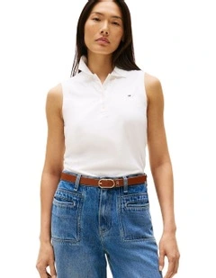 1985 Slim Fit Sleeveless Polo Shirt in White