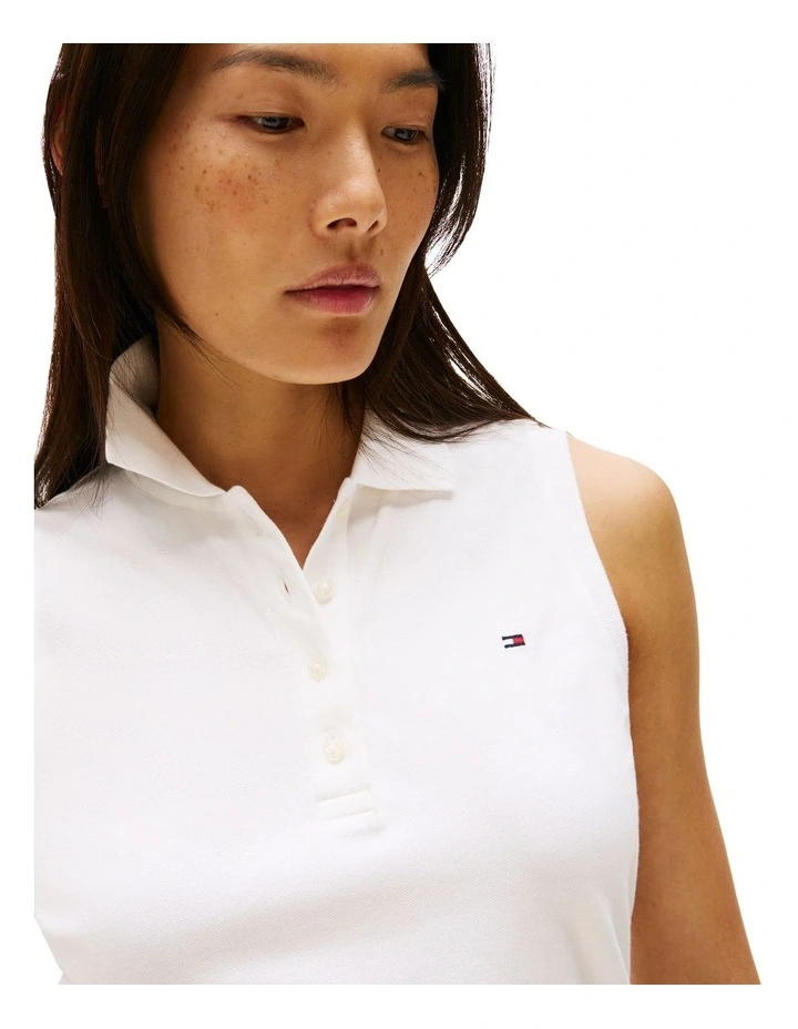 1985 Slim Fit Sleeveless Polo Shirt in White image 3