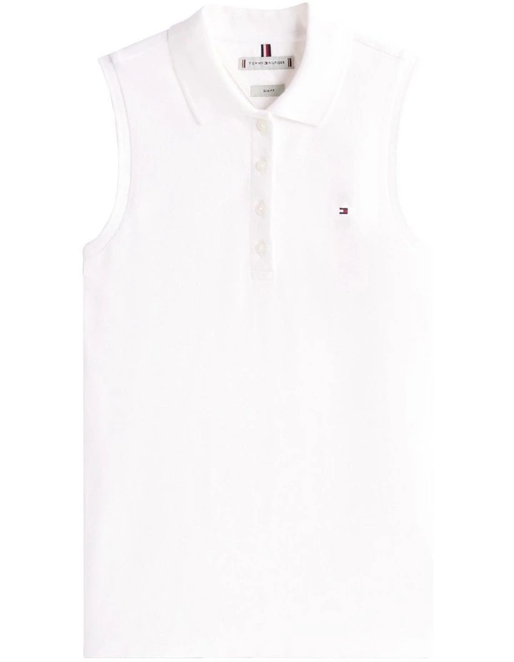 1985 Slim Fit Sleeveless Polo Shirt in White image 5