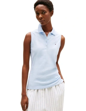1985 Slim Fit Sleeveless Polo Shirt in Blue