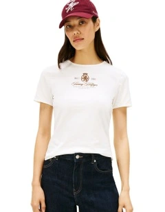 Slim Varsity Crest Tee in White