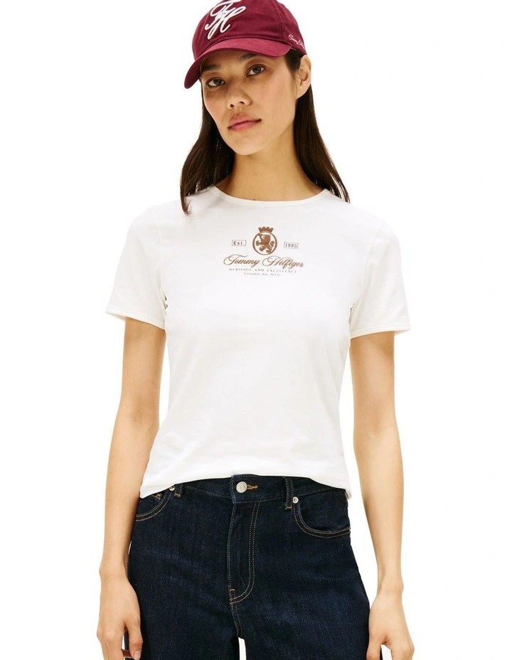 Slim Varsity Crest Tee in White image 1
