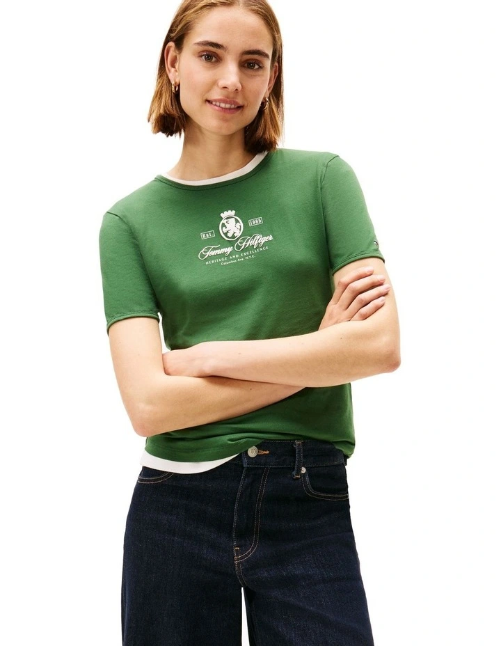 Slim Varsity Crest Tee in Green image 1